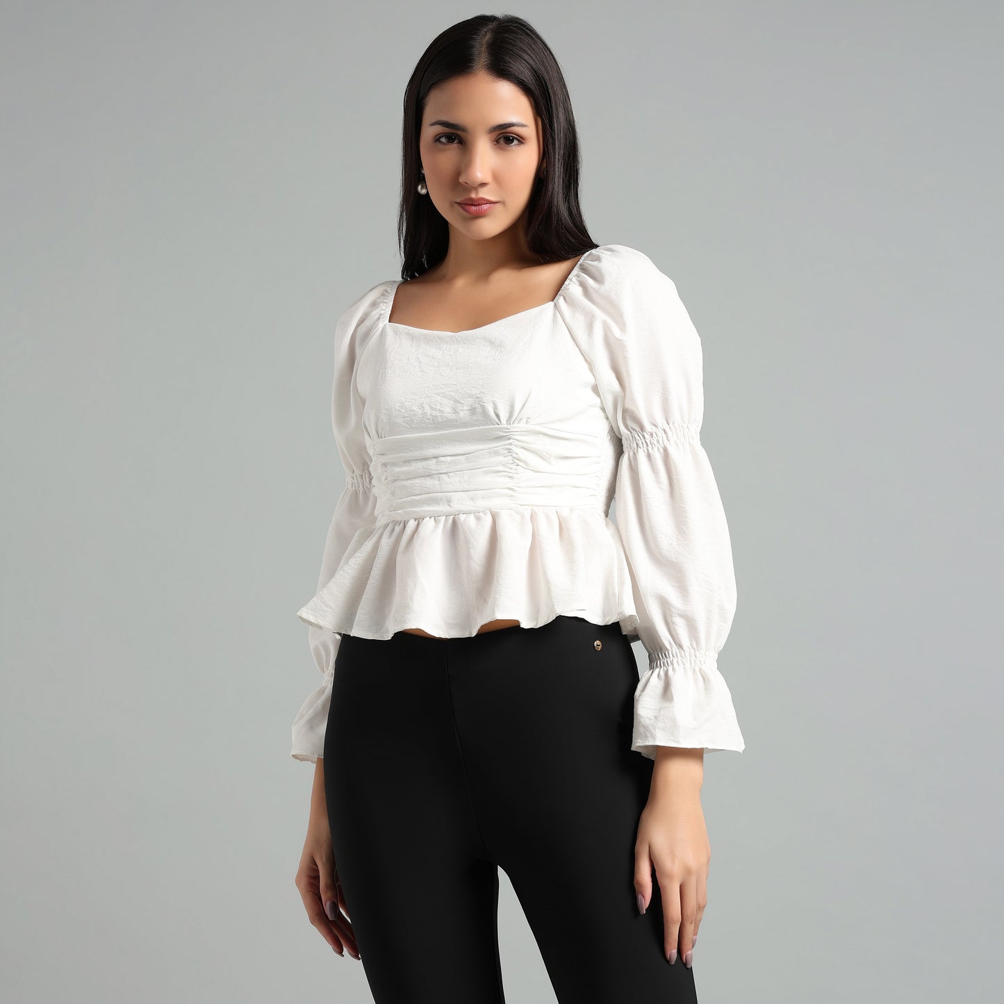 Chic Grey Square Neck Peplum Top