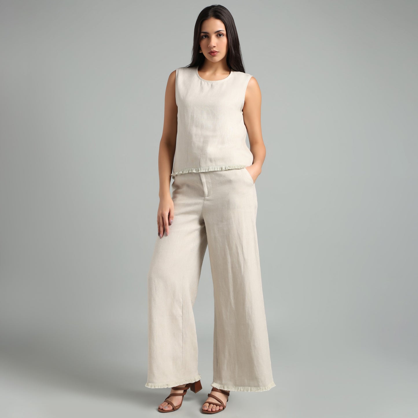 Women's Summer Linen Top & Wide-Leg Pants Set