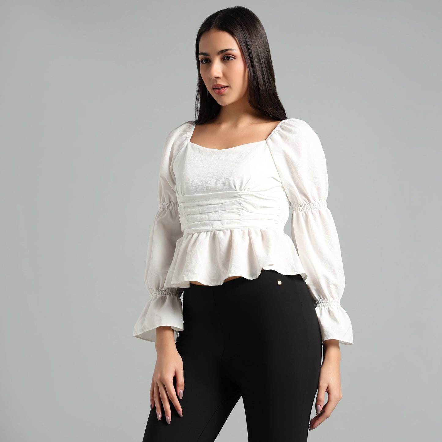 Chic Grey Square Neck Peplum Top