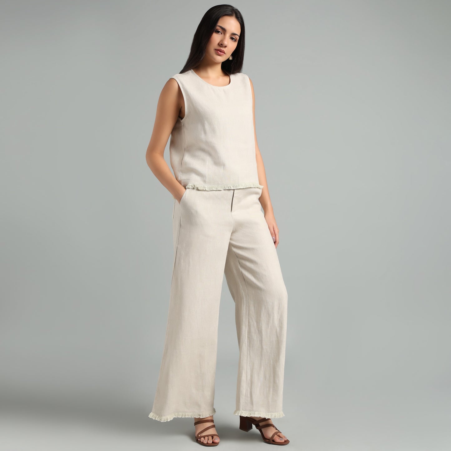 Women's Summer Linen Top & Wide-Leg Pants Set