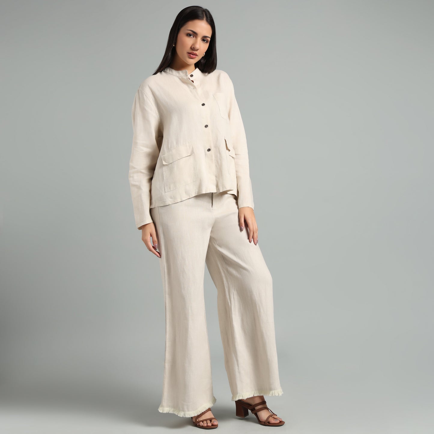 Beige Linen Co-Ord Set for Women