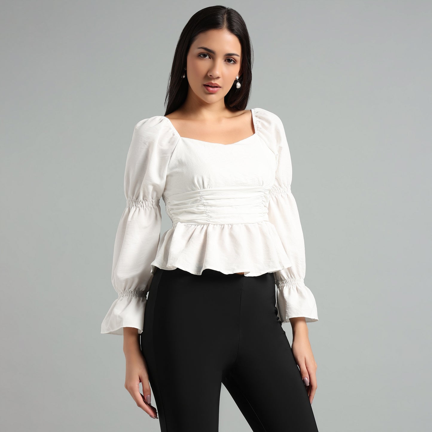 Chic Grey Square Neck Peplum Top