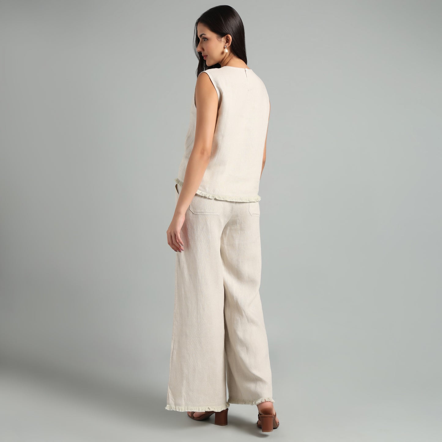 Women's Summer Linen Top & Wide-Leg Pants Set