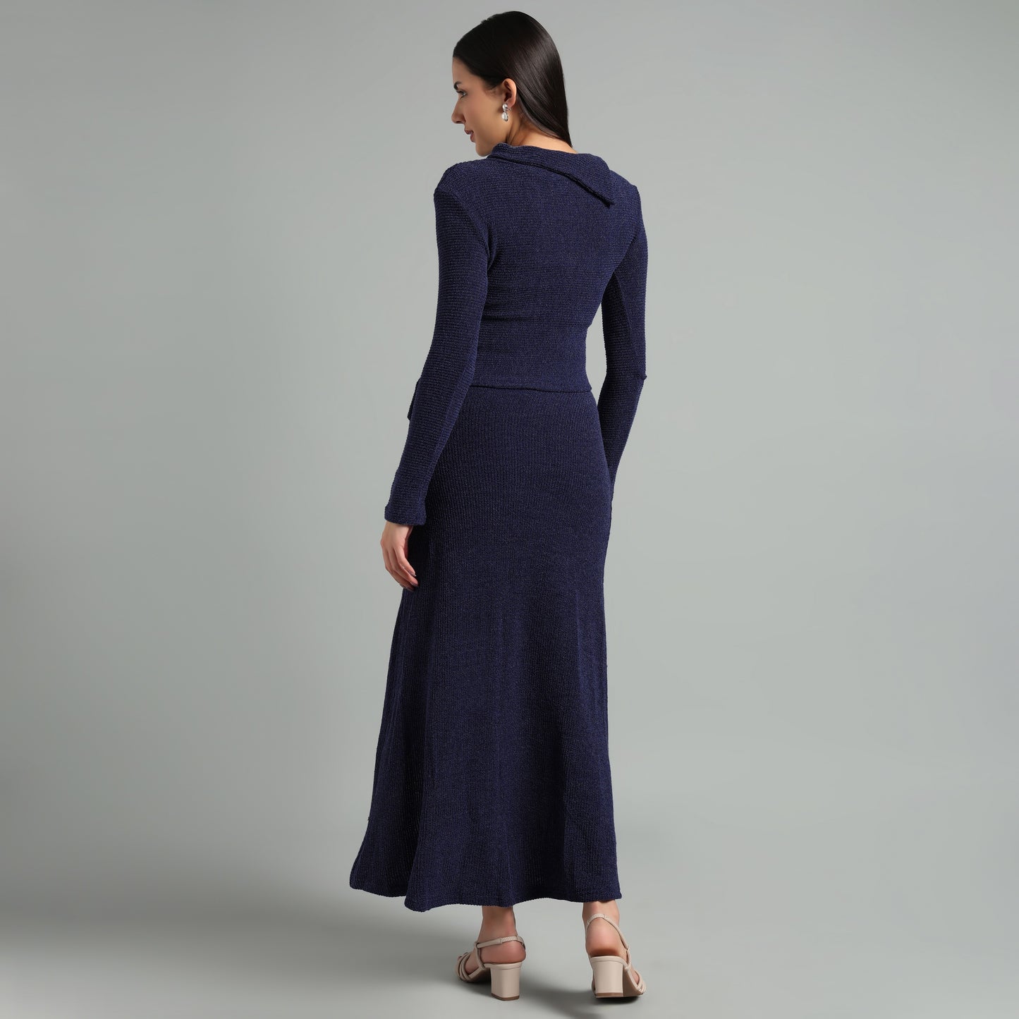 Chic Ribbed Knit Co-Ord Set | Long Sleeve & Asymmetric Skirt