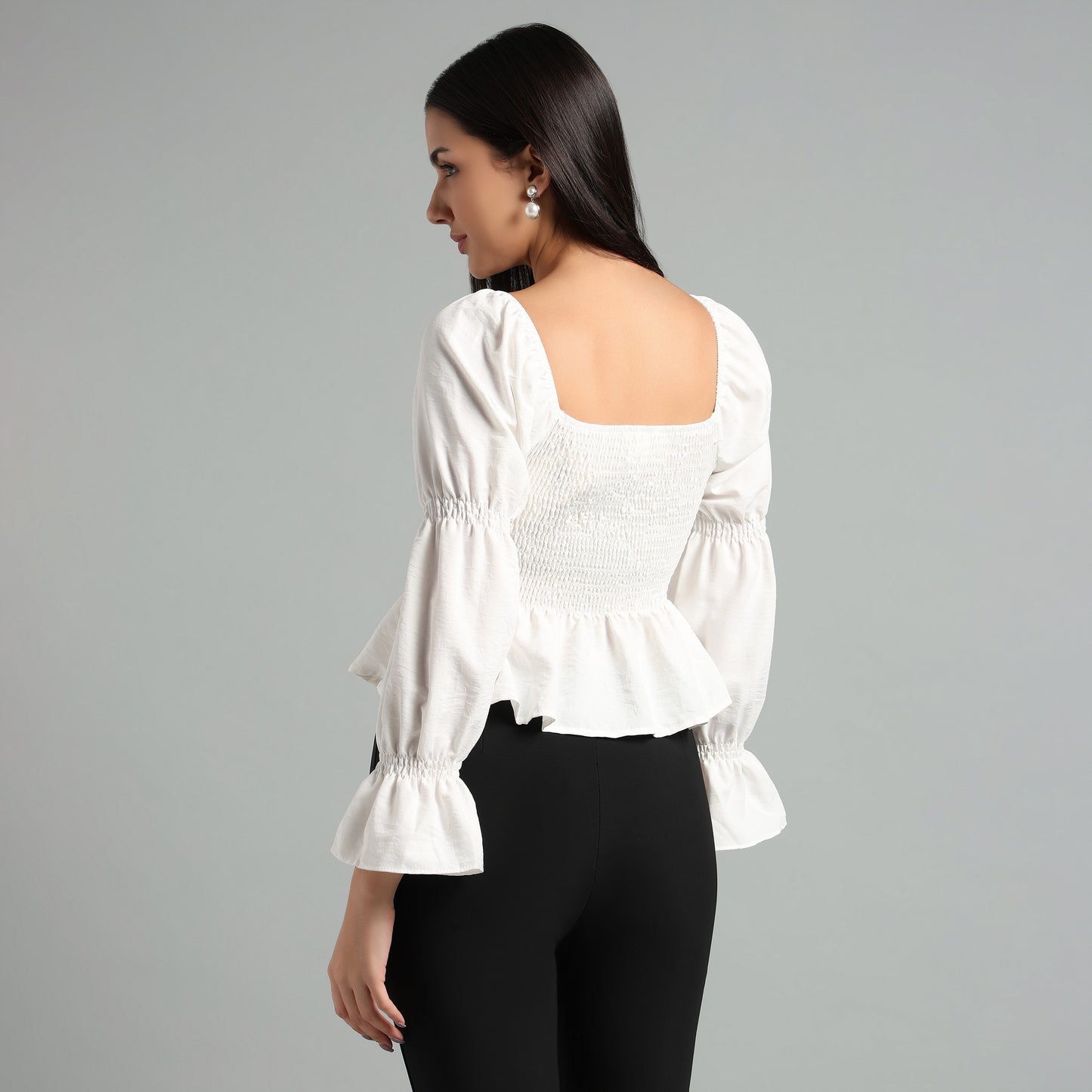Chic Grey Square Neck Peplum Top