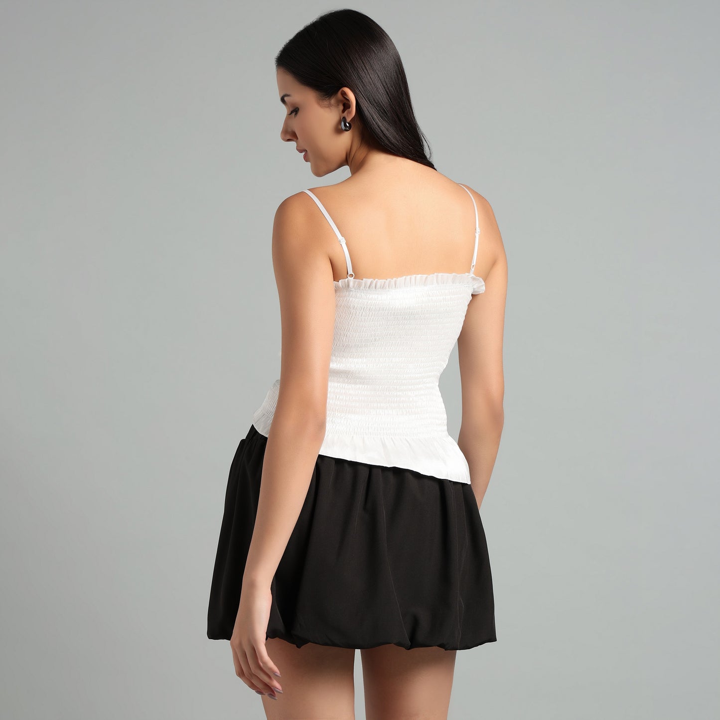 Stylish Spaghetti Strap Ruched Ruffle Detail Top