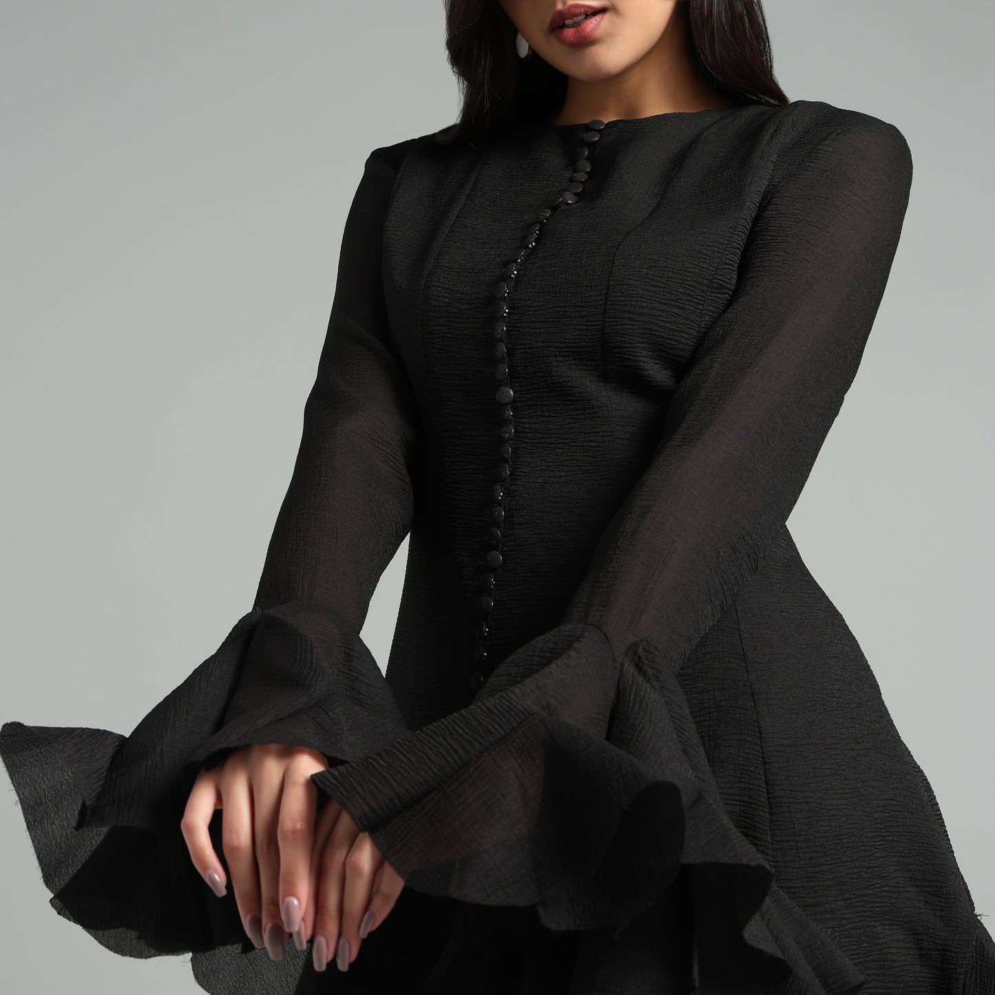 Black Ruffle Hem Dress For Women | Evening Outfits