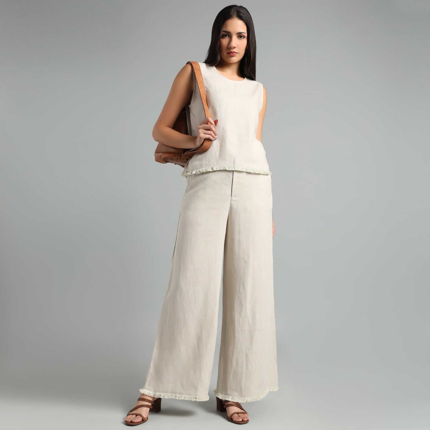 Women's Summer Linen Top & Wide-Leg Pants Set