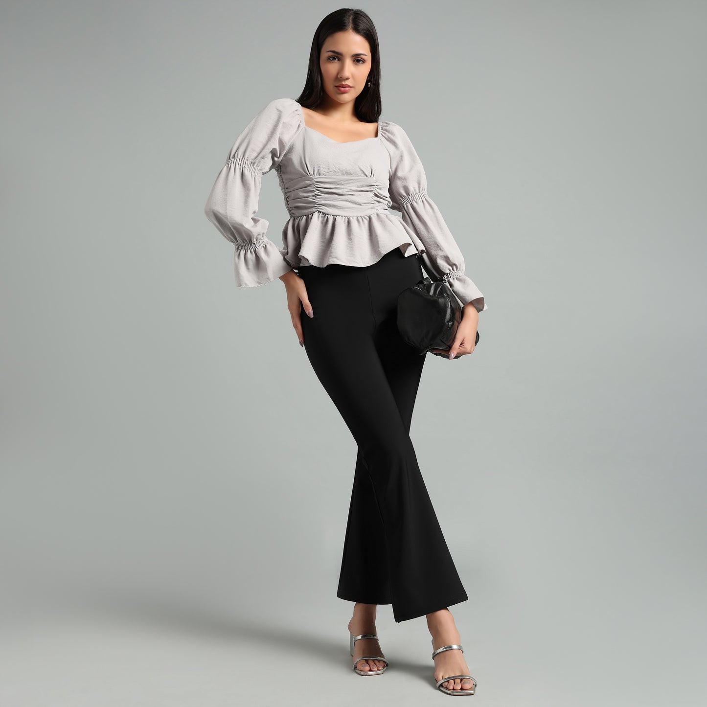 Chic Grey Square Neck Peplum Top