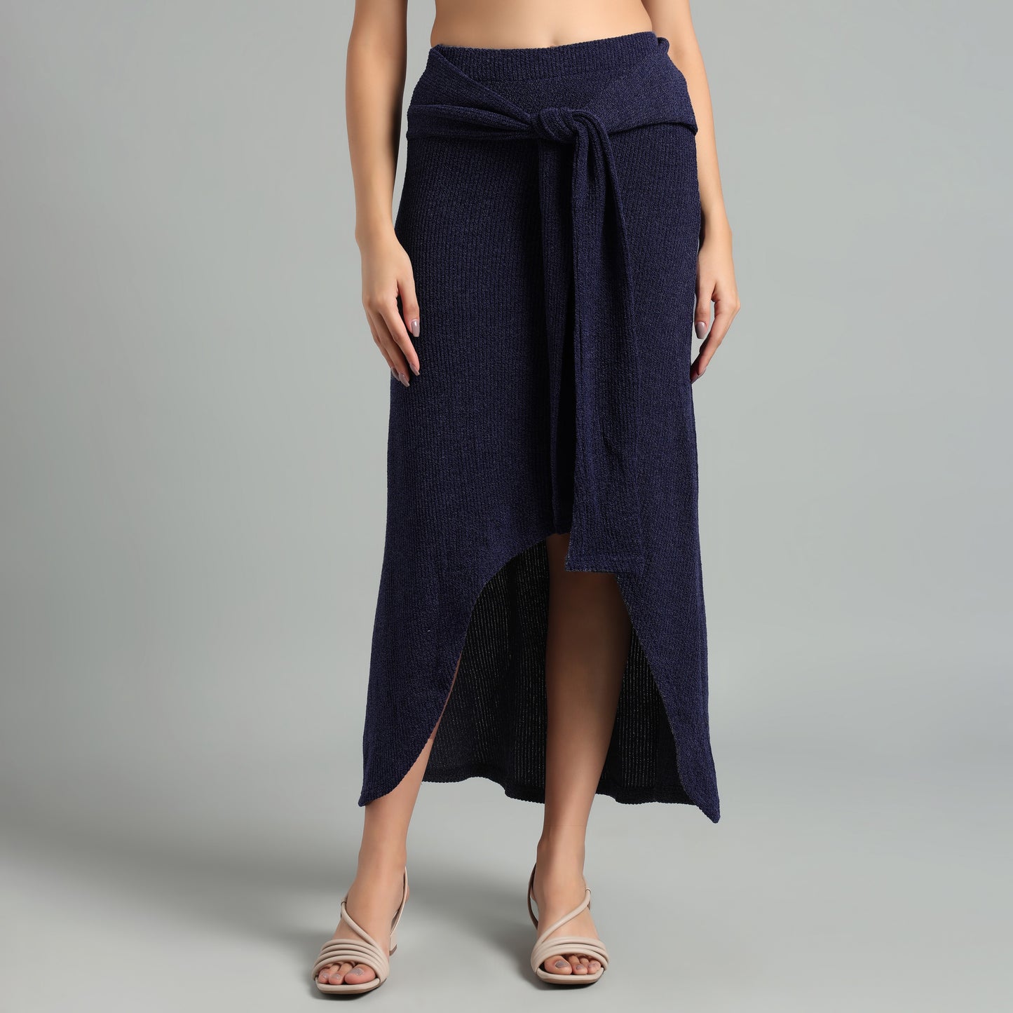 Chic Ribbed Knit Co-Ord Set | Long Sleeve & Asymmetric Skirt