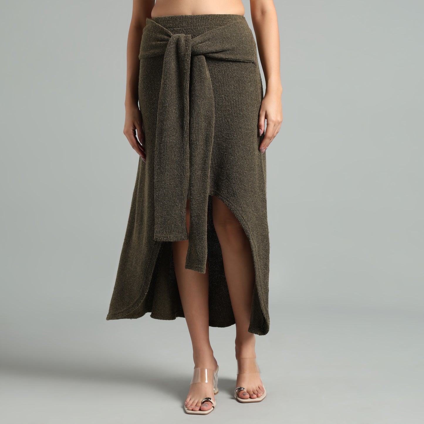 Chic Ribbed Knit Co-Ord Set | Long Sleeve & Asymmetric Skirt