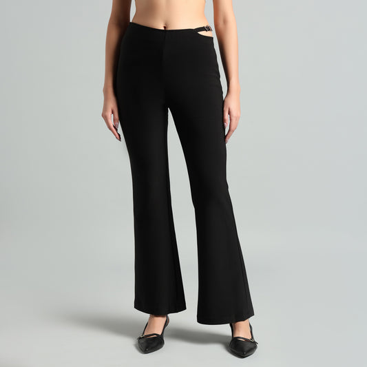 High-Waisted Black Side Cutout Bell Bottoms