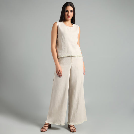 Women's Summer Linen Top & Wide-Leg Pants Set