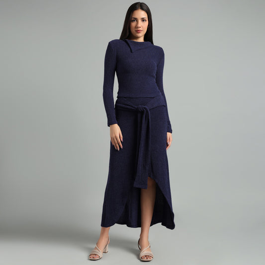 Chic Ribbed Knit Co-Ord Set | Long Sleeve & Asymmetric Skirt