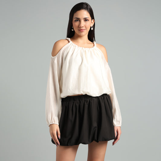 Chic Off-White Cold Shoulder Blouse