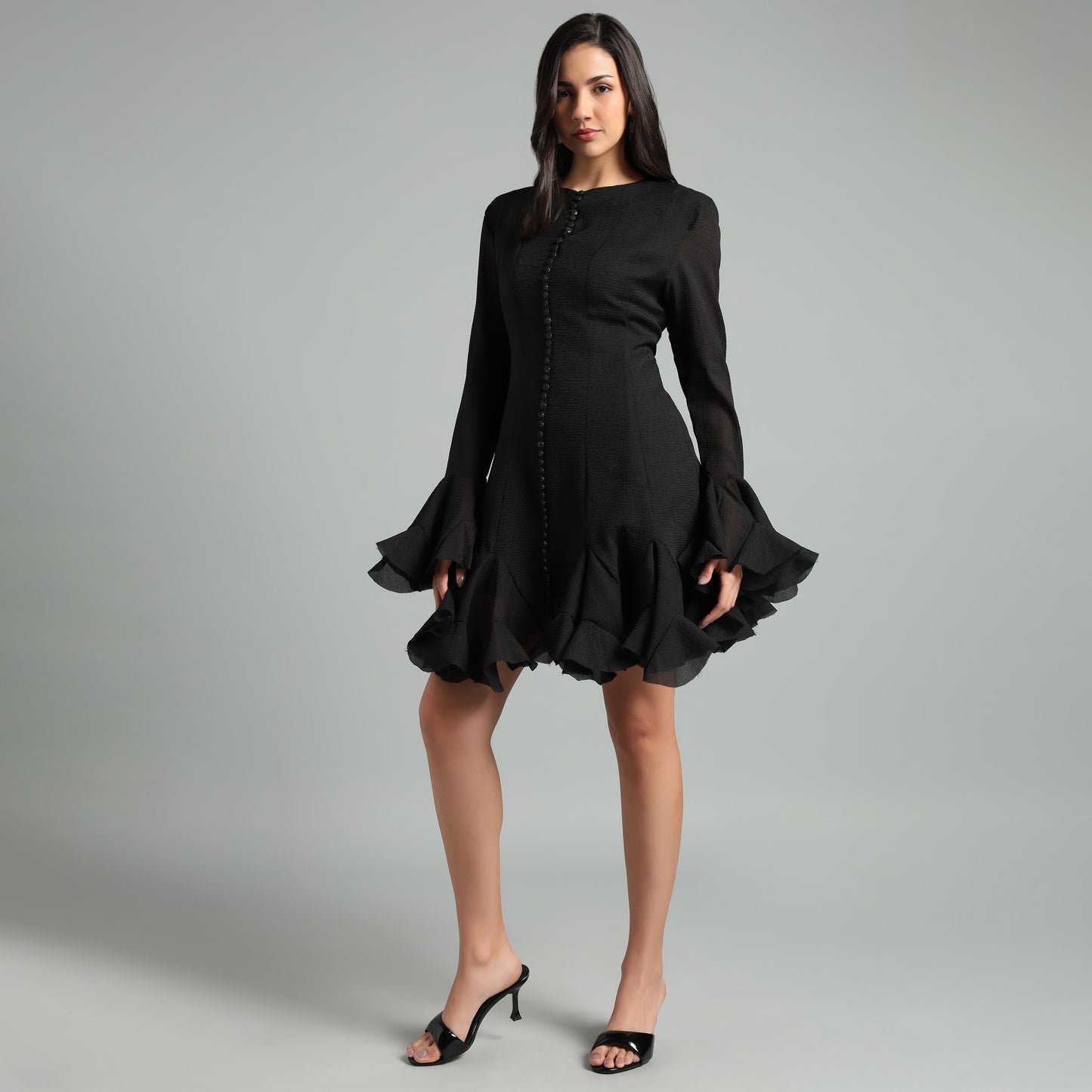 Black Ruffle Hem Dress For Women | Evening Outfits
