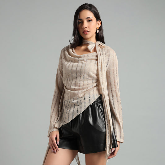 Chic Asymmetric Knit Top with Tie Detail