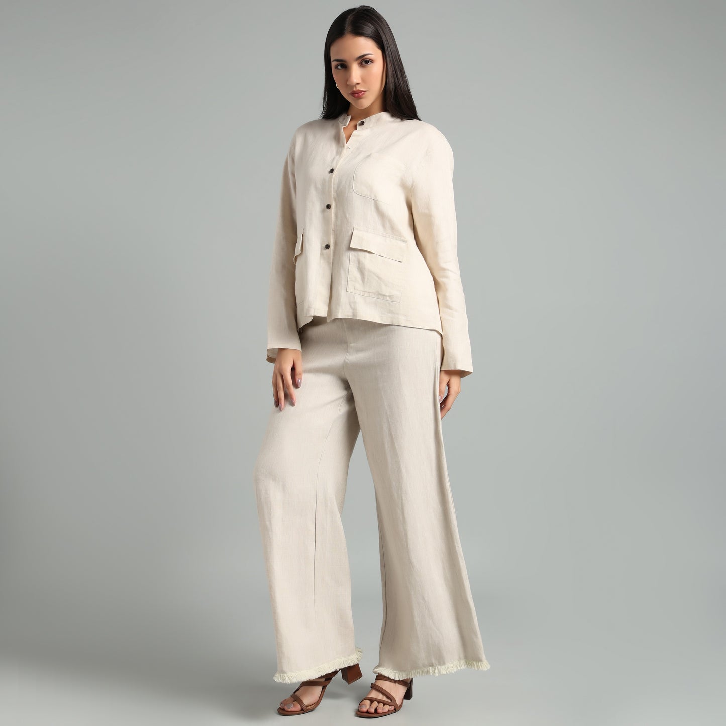 Beige Linen Co-Ord Set for Women