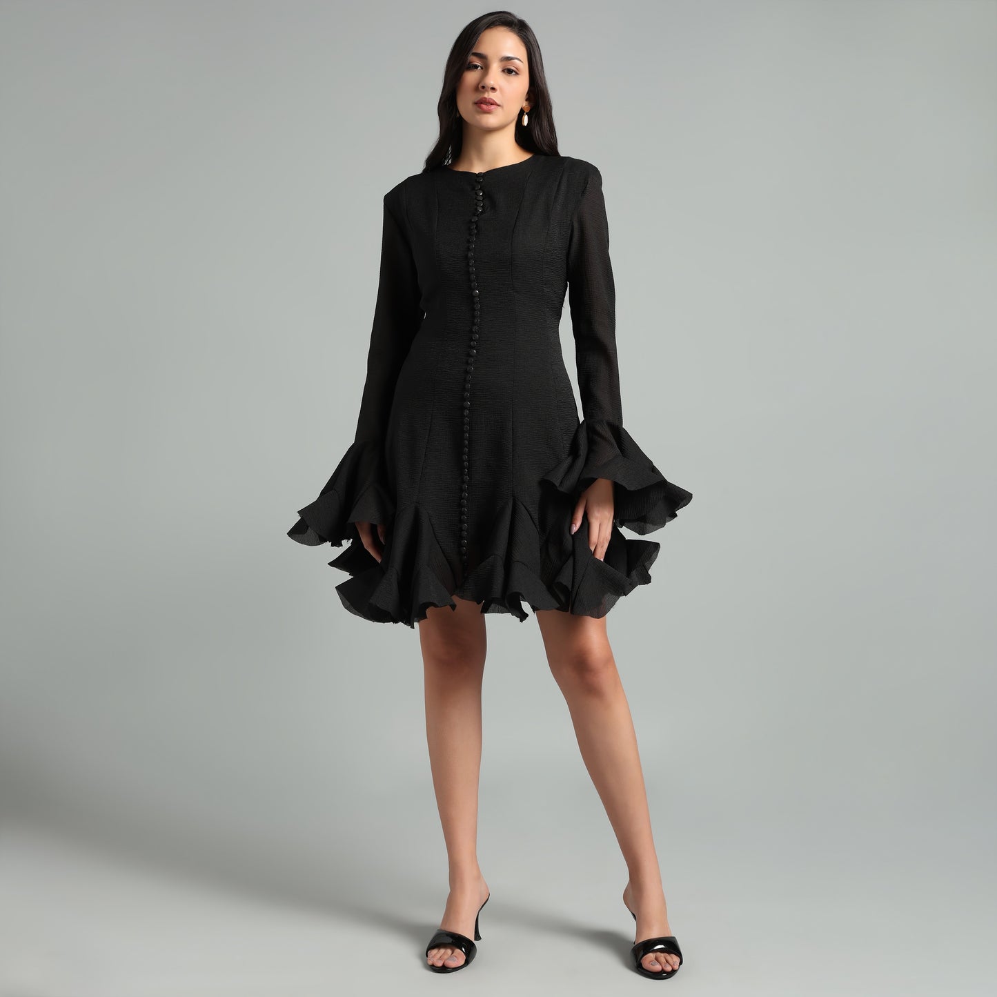 Black Ruffle Hem Dress For Women | Evening Outfits
