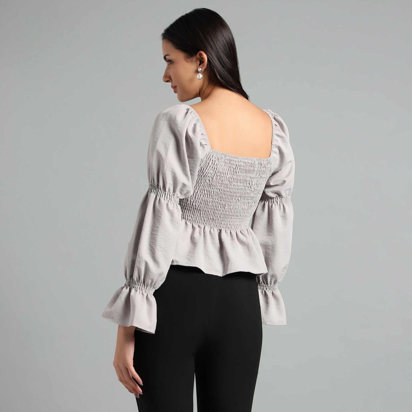 Chic Grey Square Neck Peplum Top