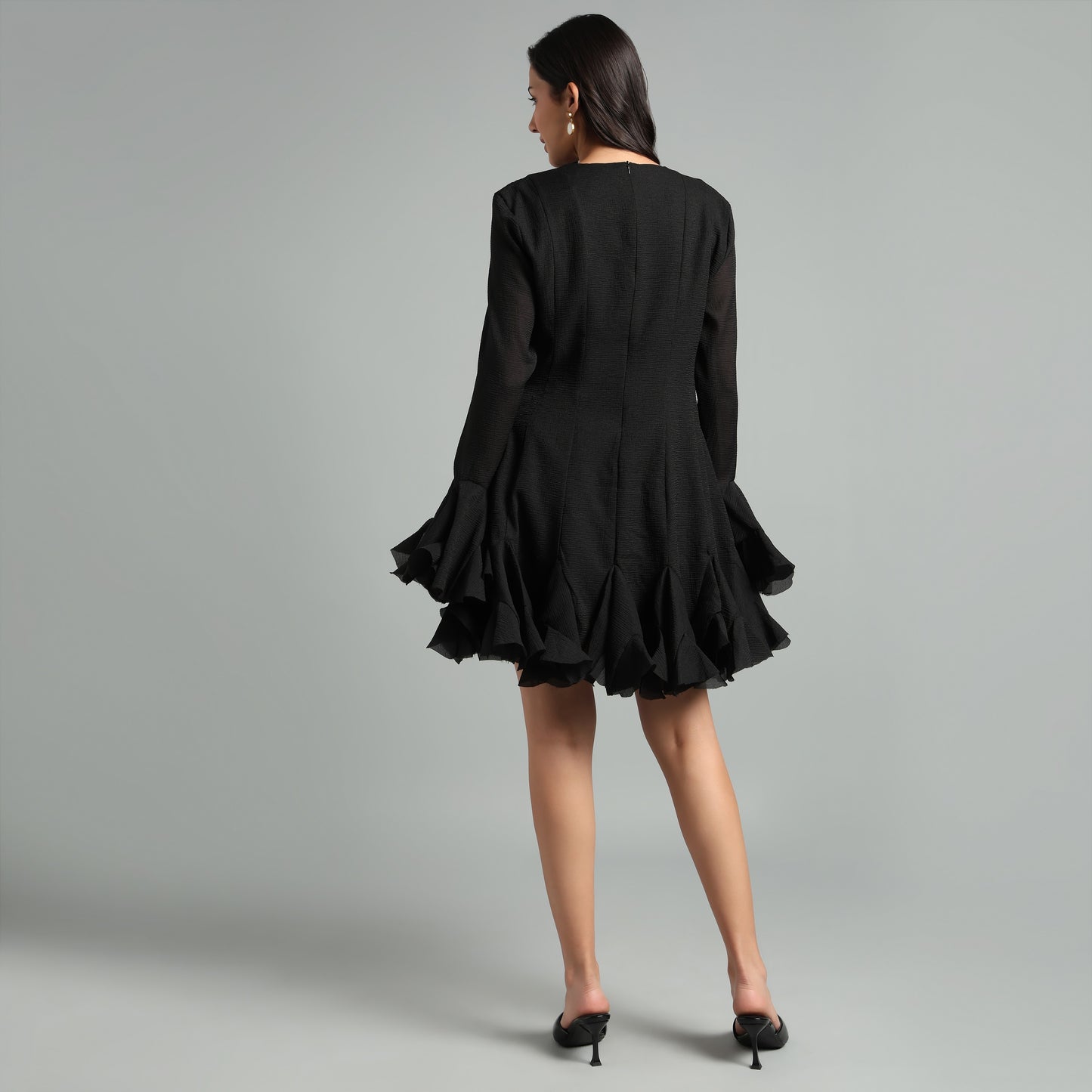 Black Ruffle Hem Dress For Women | Evening Outfits