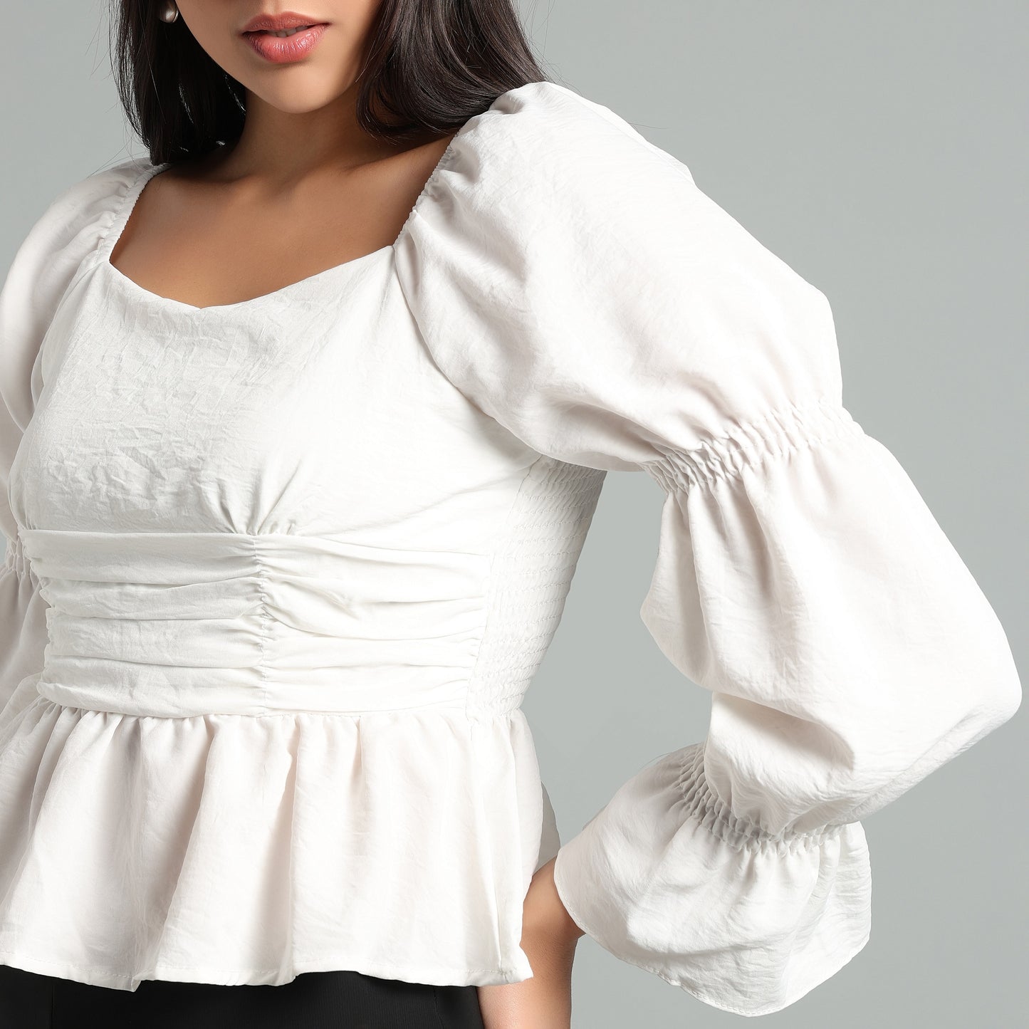 Chic Grey Square Neck Peplum Top