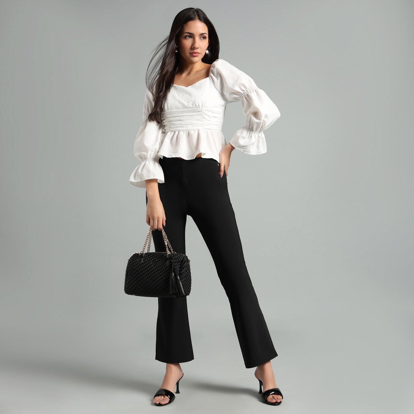 Chic Grey Square Neck Peplum Top