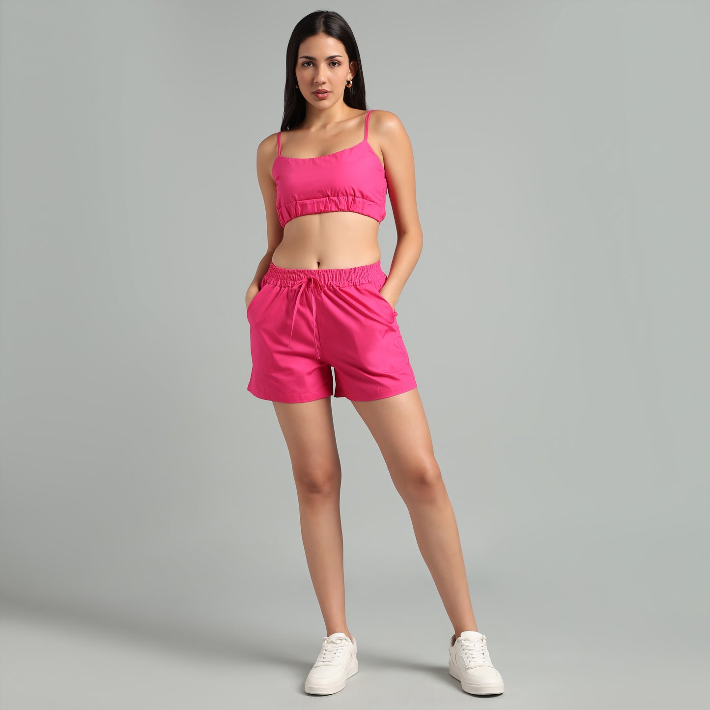 Monochrome Summer Crop Top & Short Set with Shirt