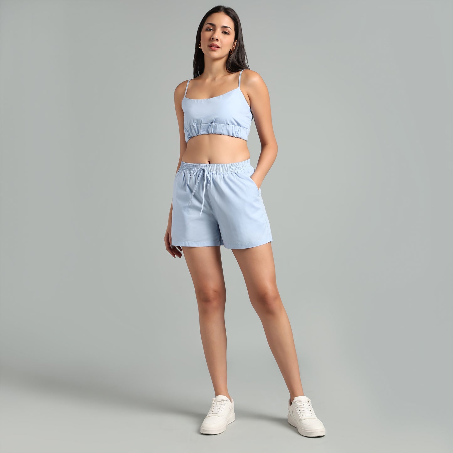 Monochrome Summer Crop Top & Short Set with Shirt