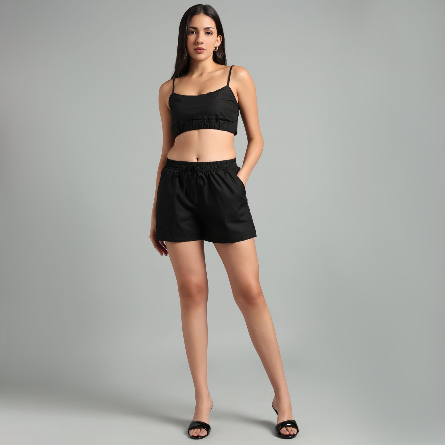 Monochrome Summer Crop Top & Short Set with Shirt
